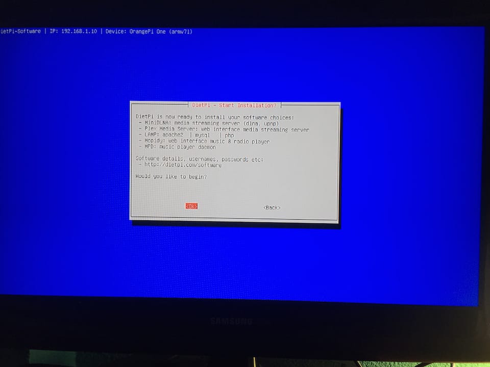 DietPi installing some software previously selected