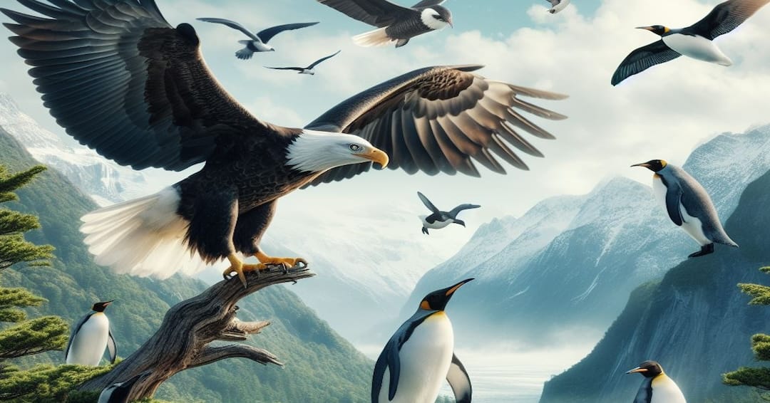águilas y pingüinos volando